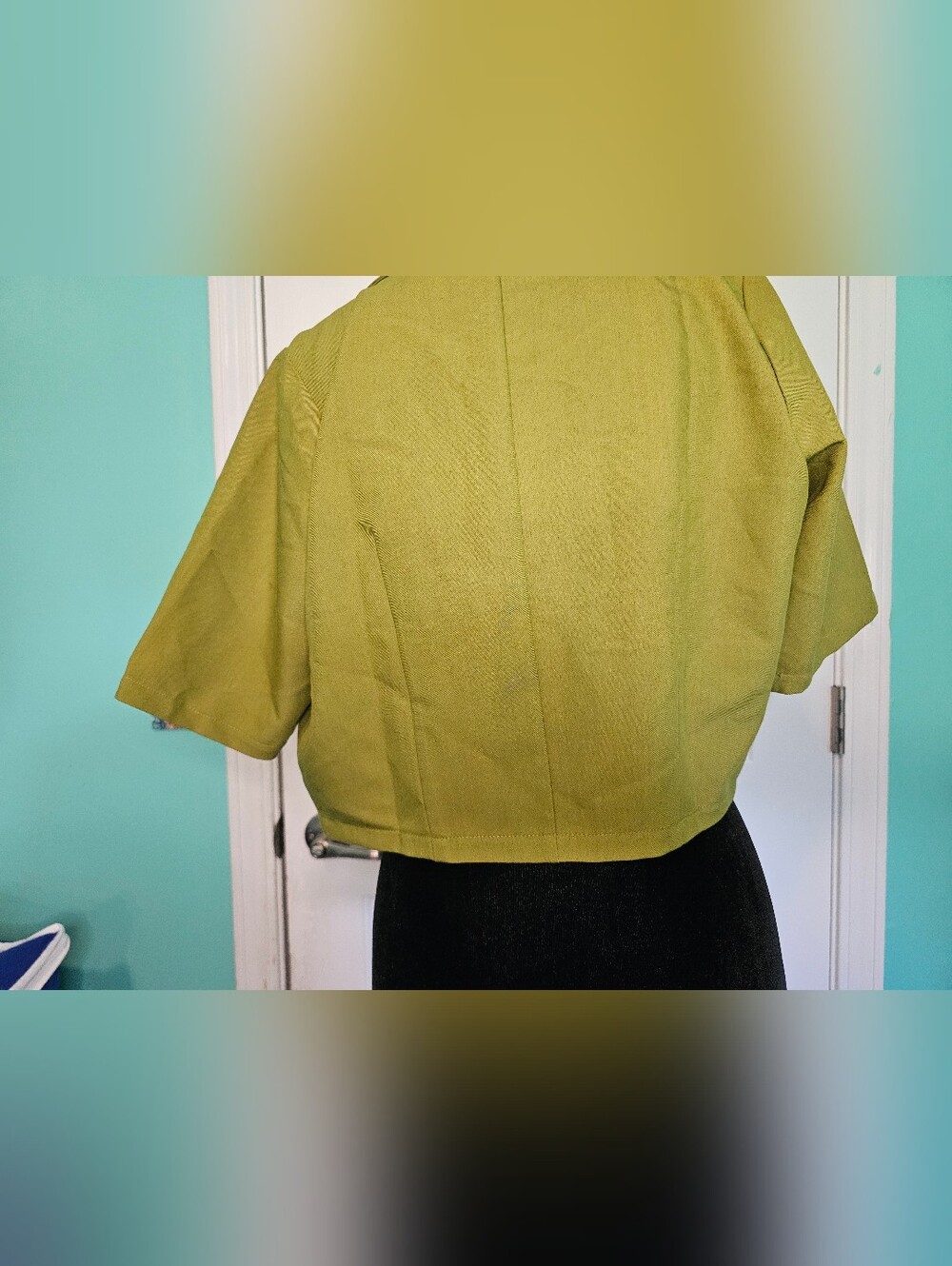 Vero Moda Cropped Blazer in Lime Green w/ Pearl Buttons Women's Size L NWT - Picture 10 of 13